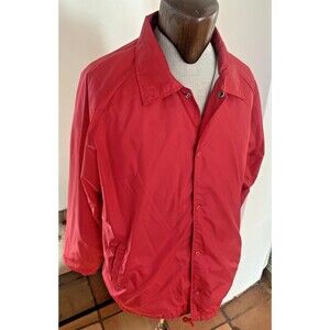 Vintage Jerzees Red Snap Up Lined Men's Large Button Up Windbreaker Retro Jacket
